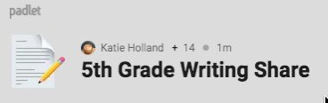 k_holland3's tweet photo. @padlet is such a strong tool every #writing teacher should have in their toolbox. Kids want to share what they’ve written. Padlet gives them a platform to share on and interact with one another’s writing. #winning #writeforfun #ela #5thgrade #elementary https://t.co/mQDVBmDTcI