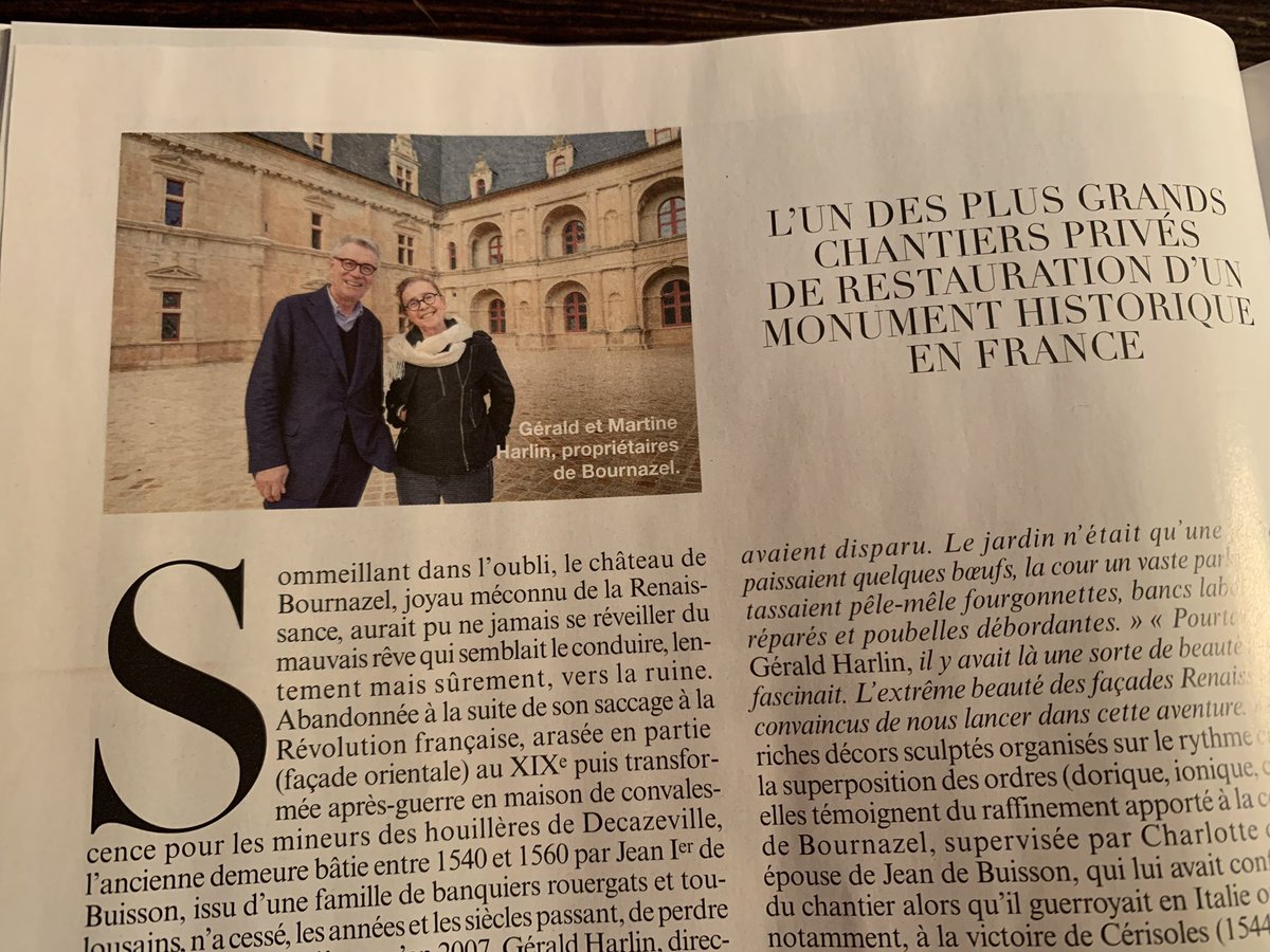 Pour vos prochains week ends allez faire un tour dans l’Aveyron visiter le magnifique <a href="/ChBournazel/">Château de Bournazel</a> restauré avec passion par Gérald et Martine Harlin. Bravo à tous les deux pour ce Trophée Dassault Histoire et Patrimoine si mérité! C’est à lire dans @LeFigaro Mag 👍