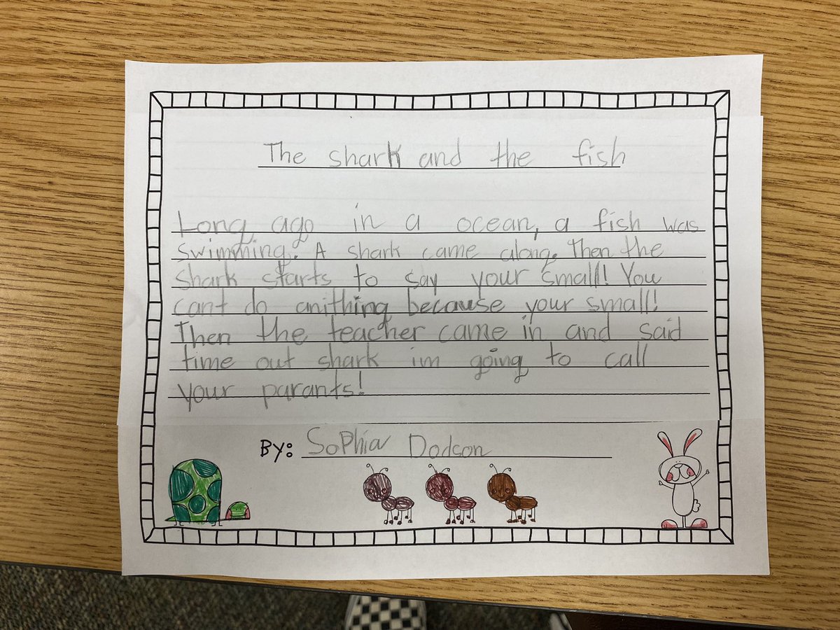 MeghinScott's tweet photo. After studying fables, I let the kiddos write their own and they came out amazing! They enjoyed getting to be creative and come up with their own characters, moral, and problem! 🦁🐭🐢🐰 @HumbleISD_HHE https://t.co/GDVttH3wFl