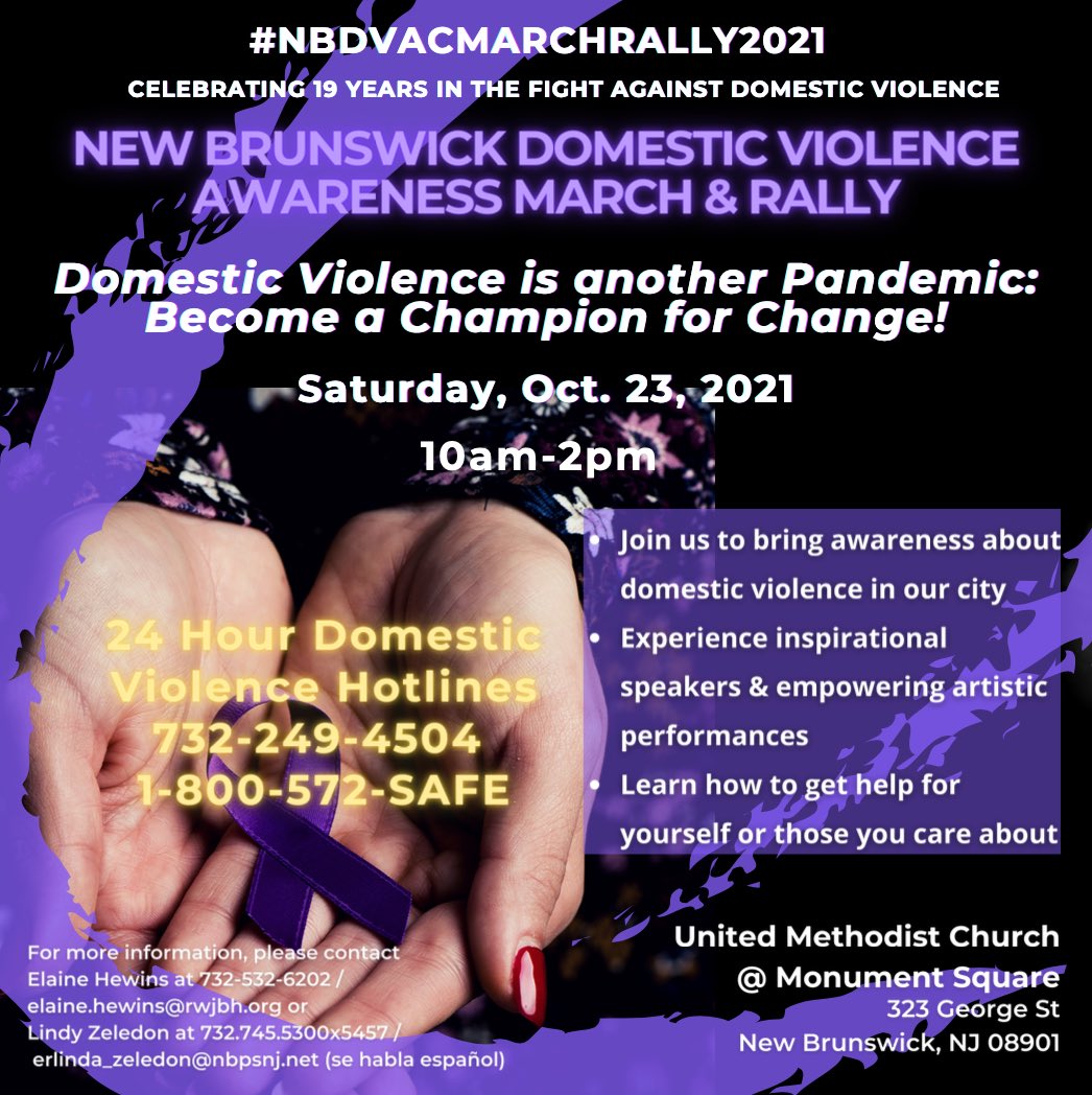 rutgersifh's tweet photo. This Saturday 10am-2pm, join IFH in New Brunswick at the Domestic Violence Awareness March + Rally! We’ll be offering #bloodpressure testing while raising awareness for an important cause. 

#NBDVACMarchRally2021 #DomesticViolenceAwarenessMonth #domesticviolence https://t.co/Kn5bFQ7kYq