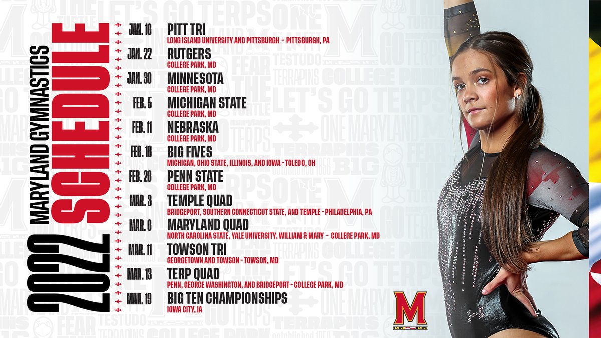 TerpsGymnastics's tweet photo. 🚨ICYMI 🚨

Our schedule is here 👀 Start making plans to come see your #GymTerps 👇
https://t.co/NtLWd2Ru0K https://t.co/lSbVvtIEmR