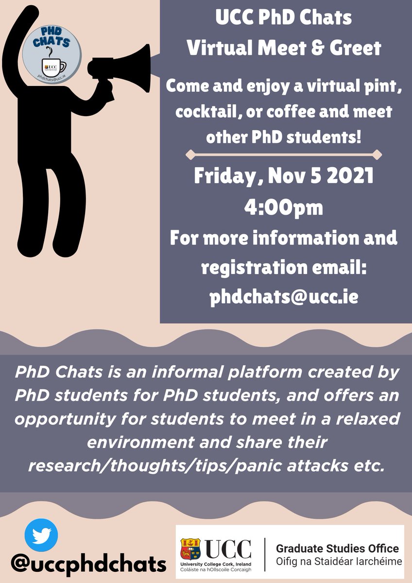 uccphdchats's tweet photo. 🎉We are excited to announce the first PhD Chats Session Nov 5 2021!  
🗓️Mark your calendars for the PhD Chats Meet &amp; Greet!!!🗓️
 #UCC #UCCGSO #uccphd #phdlife https://t.co/u6GYYFGzXM