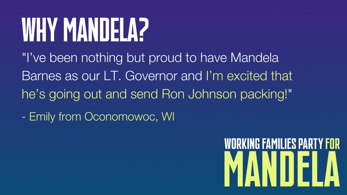 wiworkingfam's tweet photo. Why Mandela? Here's what Emily from Oconomowoc, WI has to say!
Tell us why you're ready for @TheOtherMandela / @MandelaForWI with @WorkingFamilies at https://t.co/NBDObOx8Mv today!
#WFPforMandela #RunMandelaRun #WhyMandela https://t.co/3VChJY3az3