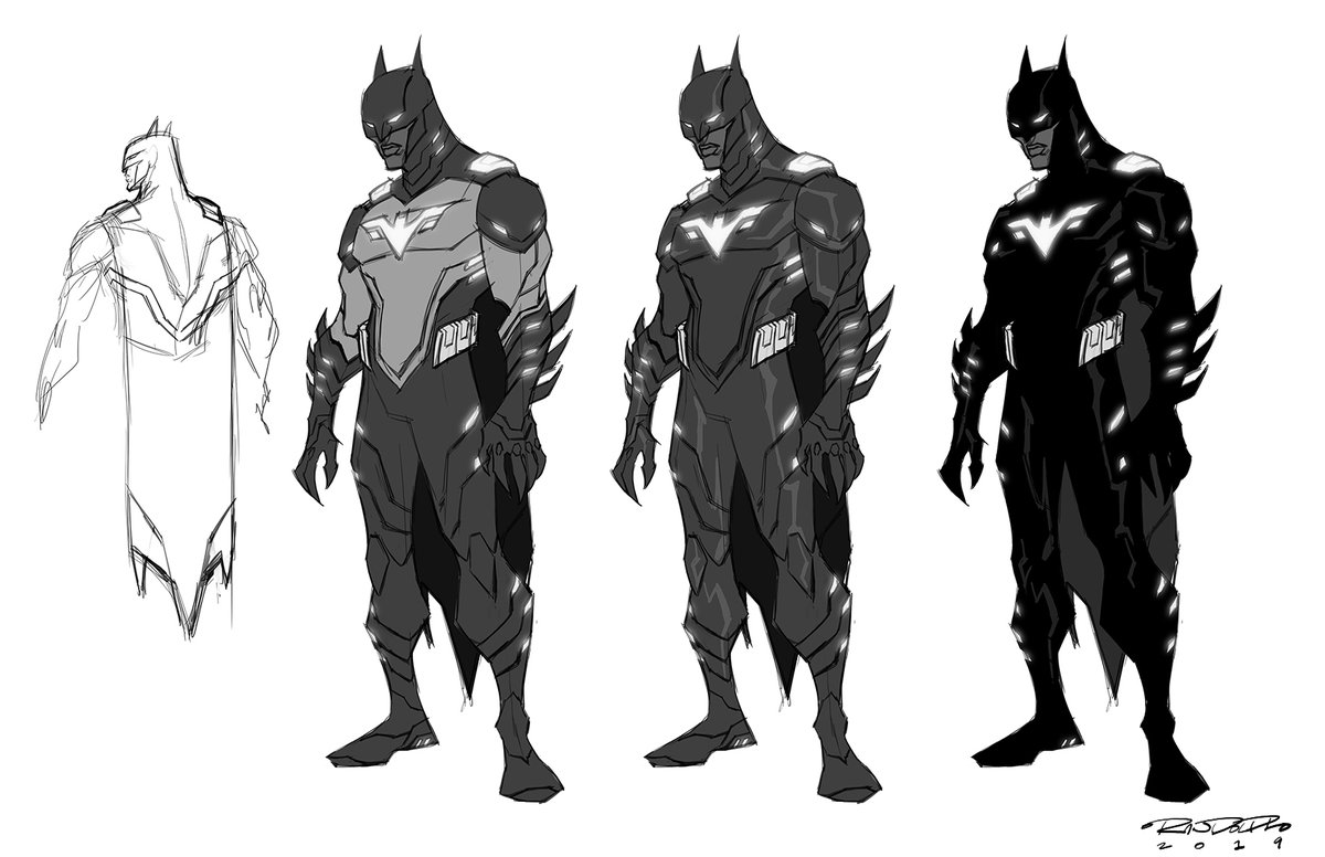 kharyrandolph's tweet photo. These are some designs DC commissioned me to come up with back in 2019 for what I *think* eventually became Future State Batman. The idea was something "stealthy and futuristic". I wanted it to look like there were many eyes staring at you when he was hiding in the shadows. https://t.co/OA047cbqBE