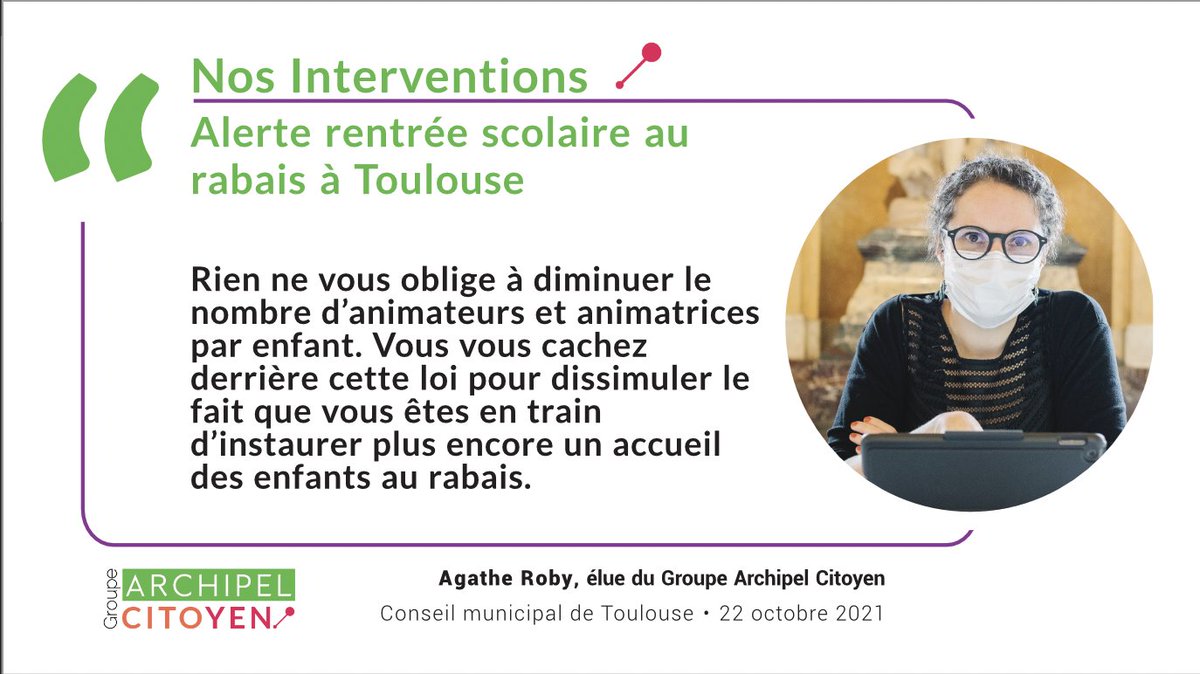 ArchipelElus's tweet photo. 🙋🏻‍♀️💬Notre élue @RobyAgathe au #CMToulouse 👉 Rentrée au rabais - d'animateurs, - d'accem, des conditions de travail déplorables : quid de l'interêt pour les petitEs ToulousainEs ? Una choix politique au détriment des encadrants et donc des enfants.  🔗https://t.co/vRpOCo0rpp https://t.co/EsBziqv1zO