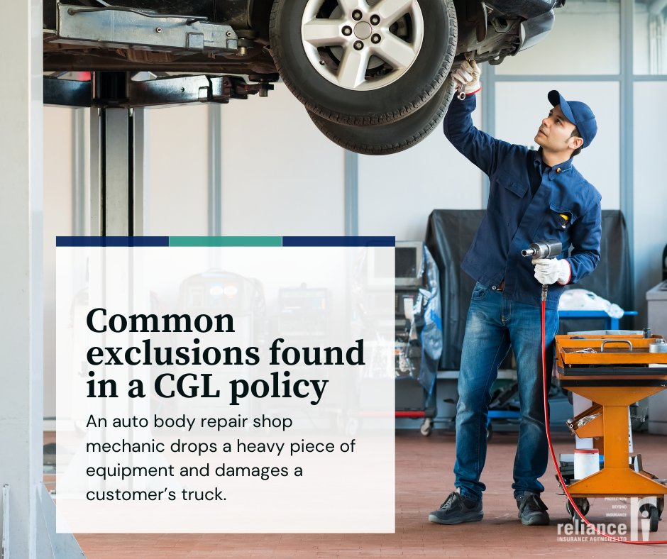 relianceins's tweet image. Goods not owned by the insured but in their care will not be covered. Find out more about the common exclusions in a CGL policy here: bit.ly/CGL_201

#CGL #insurance #commercialgeneralLiability  #insurancepolicy #smallbusiness #digitalmarketing #Canada