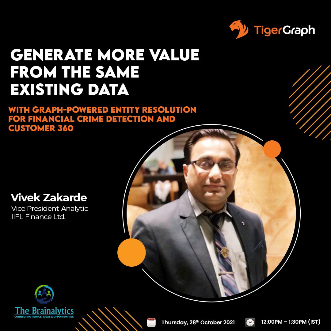TheBrainalytics's tweet image. We are glad to welcome VIVEK ZAKARDE, PMP® as speaker on our Fireside chat session on &apos;Why graph technology is a game-changer for the financial services sector&apos; with @TigerGraphDB 3register  lnkd.in/gk8dw7UZ
#futuretechnology #realtimefrauddetection #preventionfraud #ai