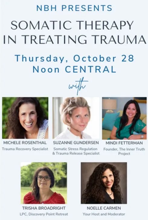 NiznikHealth's tweet photo. Niznik Behavioral Health presents: Somatic Therapy in Treating Trauma
In this one-hour webinar, we'll explore how the mind, body, and emotions are all connected. Click the link to save your virtual seat.
https://t.co/2F0nKAzFpZ https://t.co/8pYhTjkSaV