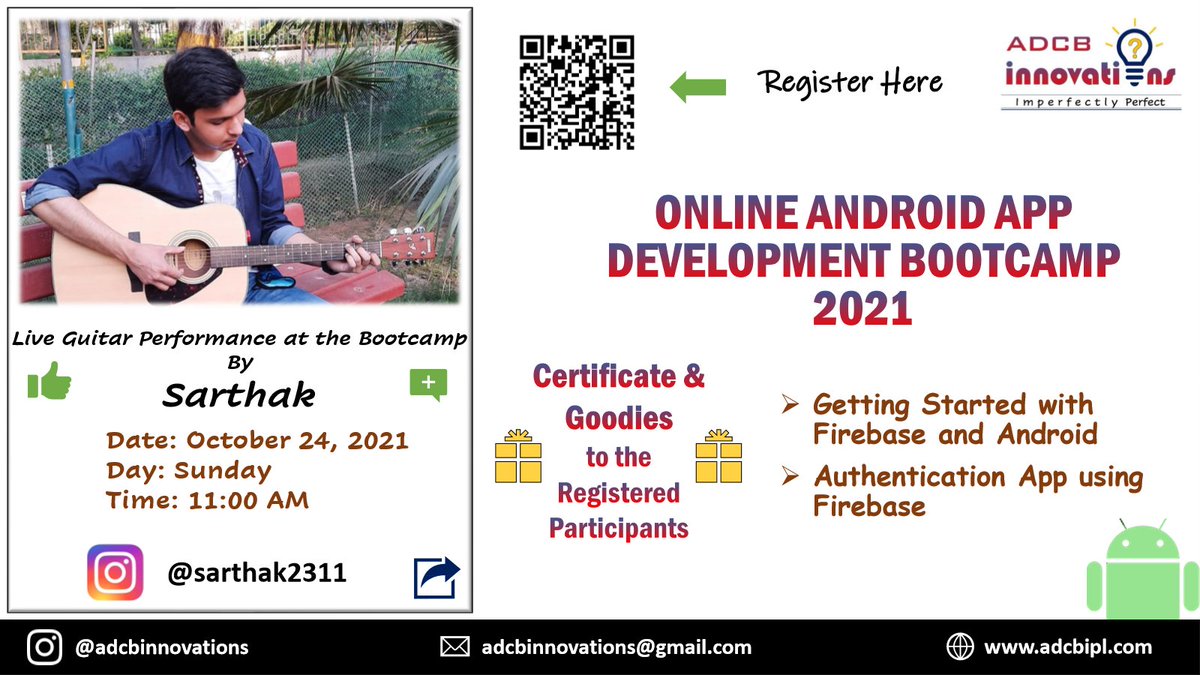 adcbinnovations's tweet photo. ADCB Innovations Online Android App Development Bootcamp 2021 🔥🔥

Live Guitar Performance by Sarthak🎸🎸 

Save the Date: October 24, 2021 
Time: 11:00 am 
Registration Link: https://t.co/47ZcgYtomI

#android #opportunity #development #bootcamp #fun #learning #appdevelopment https://t.co/RD9a0u1MBw