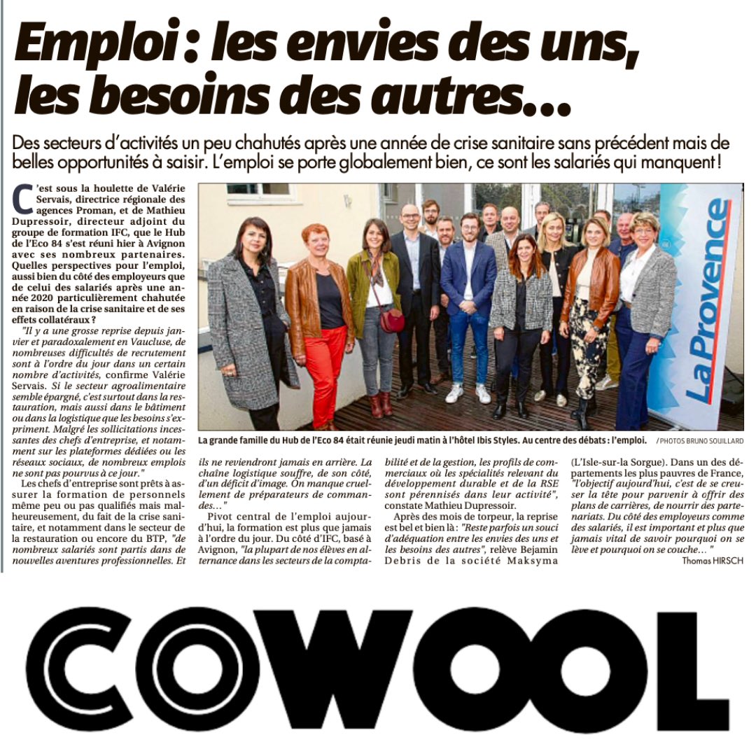 Cowool1's tweet photo. Emploi dans le Vaucluse @Cowool1 en synergie avec HUB Éco @laprovence et @PoleEmploi84   #emploi #opportunities #salariés #partenaires #coworking #coliving #Emploi #manager A.A. Beraud 🙏 https://t.co/TeODUAZ8Pd