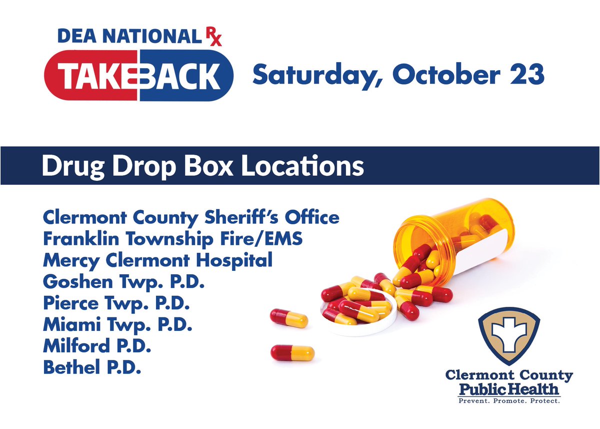 Saturday is #DEATakeBackDay drop off your old and unused medication at the dropbox closest to you. ccphohio.org/drugsafety/  @ClermontSheriff @MiamiTwpPD