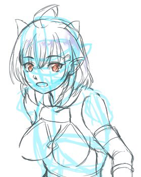 顔とかはわりと「頭蓋」と「下顎」に分けたりしてアタリはちゃんととってはいる。
具体的には真円に近い○に▽をくっつけた感じ。 