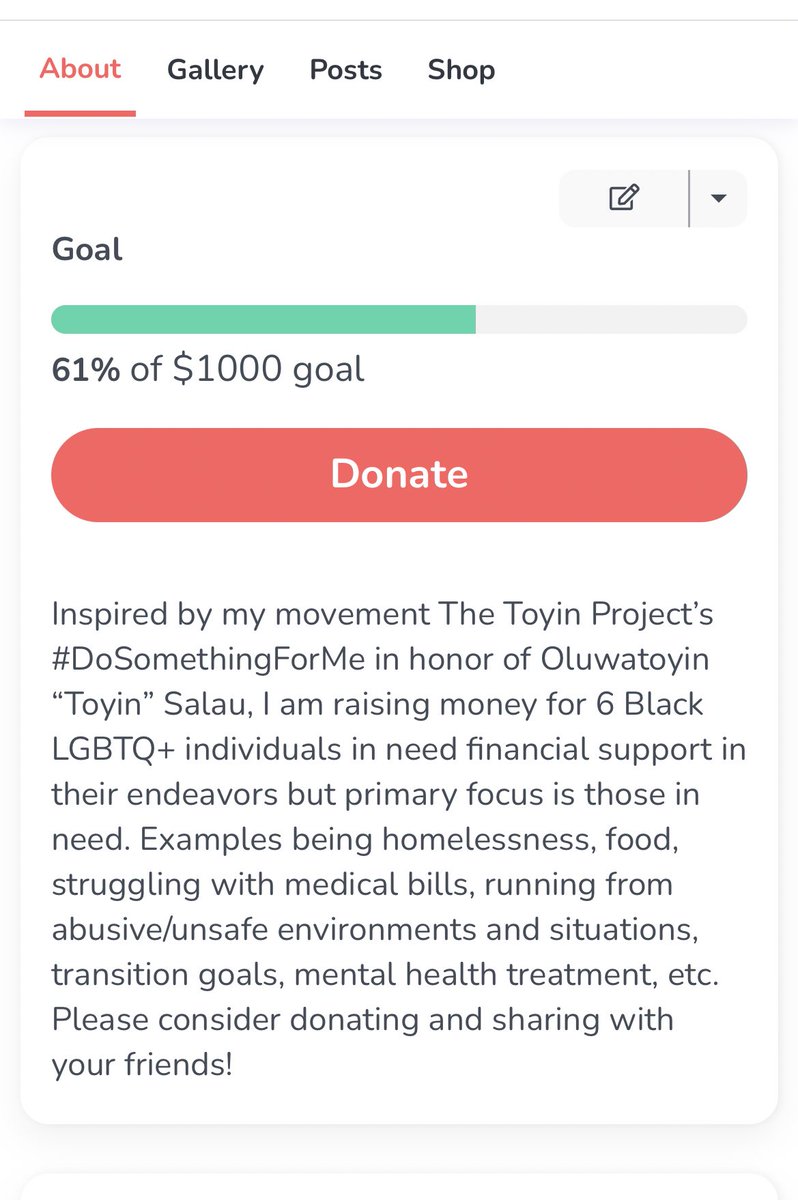 rauhling_bizzle's tweet photo. The Toyin Project #DoSomethingForMe Grant I started to support Black LGBTQ+ individuals with homelessness, rent, food, transition goals, mental health treatment, escaping abusive/unsafe environments, medical bills, etc. With an additional $400, I can give more ❤️ RT & donate! https://t.co/3IVvQ518OJ