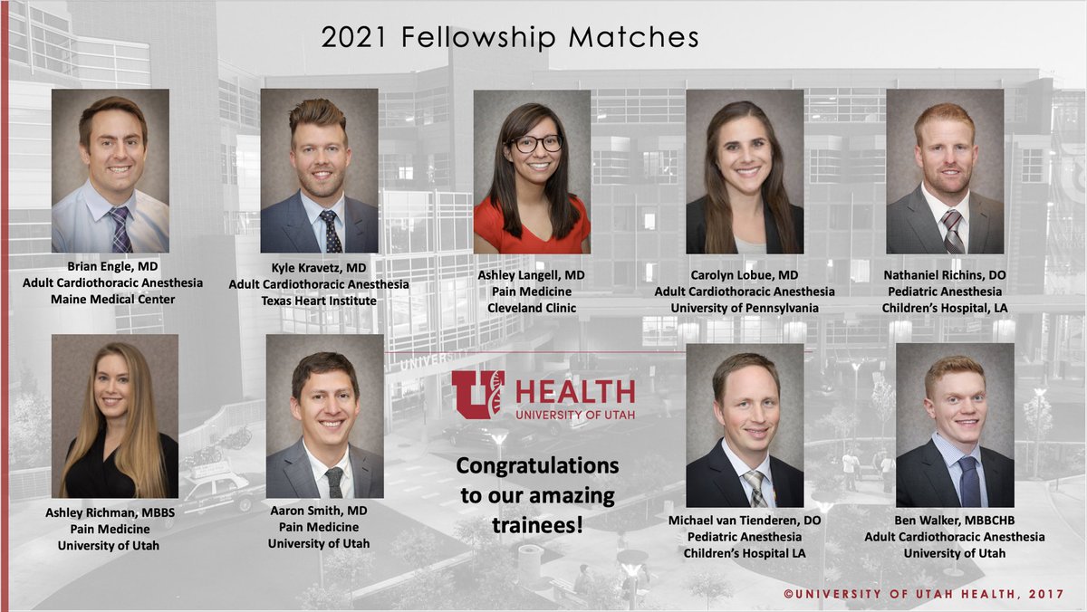 UofU_Anes_Chair's tweet photo. Congratulations to our senior residents for landing terrific #fellowships in #anesthesia and #painmanagement. We know you will represent @UofU_Anesthesia very well! Go Team U! #anesthesiology https://t.co/7zzacc2c5g