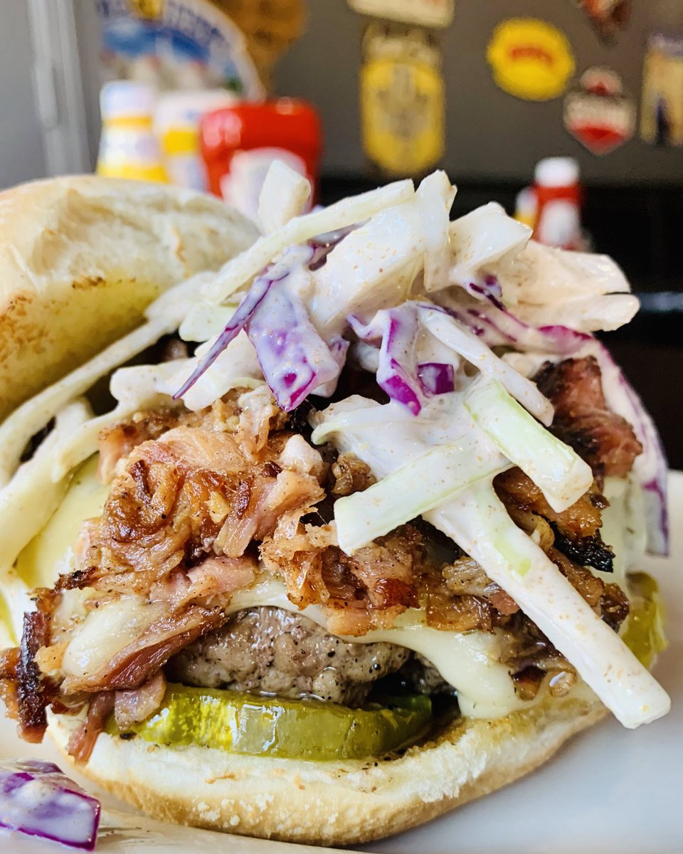 KirbyGsDiner's tweet photo. Yum! Probably one of the best burgers I’ve eaten! Our special is the Leave it to Beaver Harvarti Dill Cheeseburger! Topped with dill pickles, Havarti Dill cheese, pulled bacon and garlic cumin slaw!  #bacon #slaw #pulledbacon #pickles #havarti #cheese https://t.co/Jtgpl8HIuj