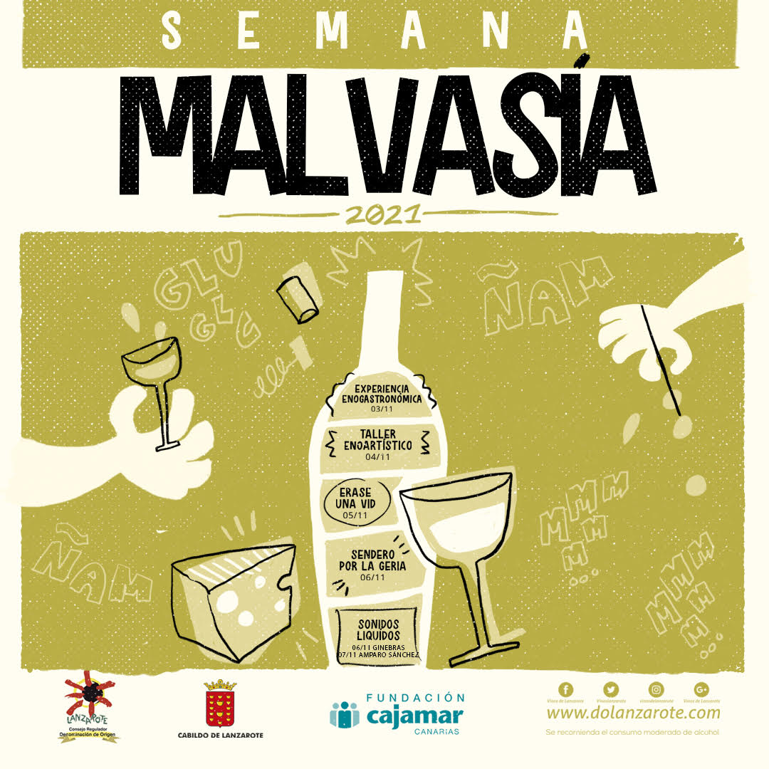 ¡¡¡Atención, ya está aquí la #SemanaMalvasía2021!!! 🙃 Noviembre es de nuevo el mes elegido para rendir homenaje a todas las personas involucradas en el sector del #vino de #Lanzarote.​ Esta es la agenda de eventos y la próxima semana les contaremos cómo conseguir las entradas 😉