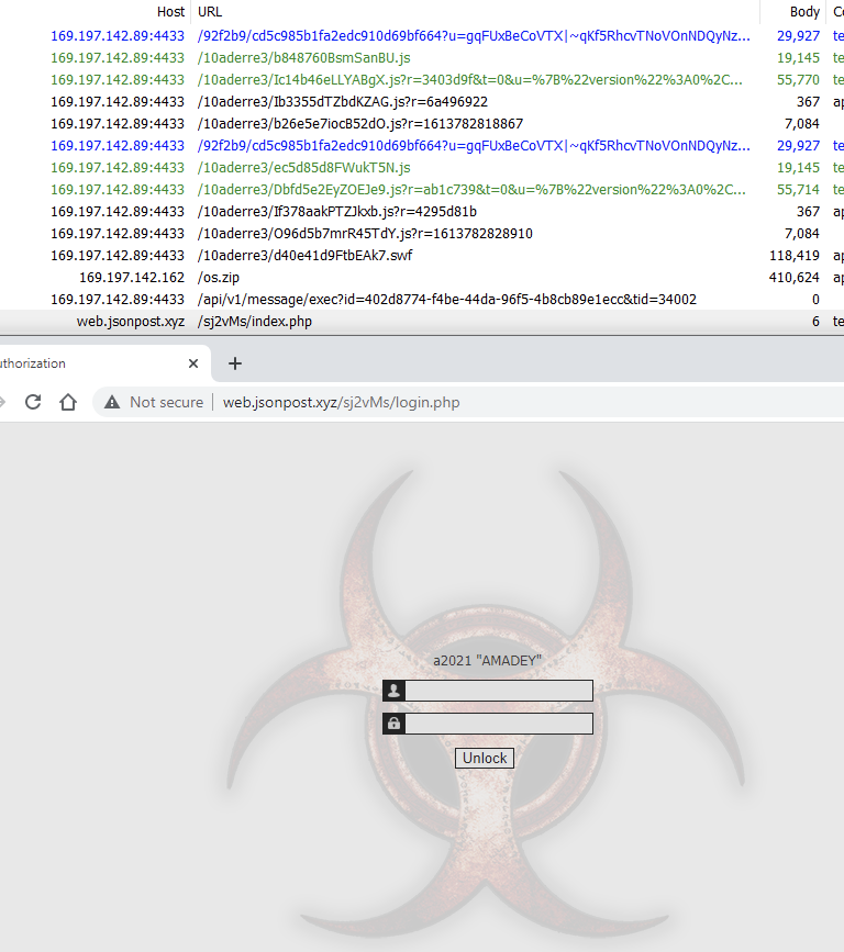 Threat_Down's tweet photo. ℹ️ #UnderminerEK dropping #Amadey v.2.71

169.197.142[.]162/os.zip
7a7a128a51a5e153c55481518bdffe67093e94d99845531918ff50875a13e5fe

C2: 
web.jsonpost[.]xyz
169.197.142[.]162 https://t.co/Mc1qWim1SJ