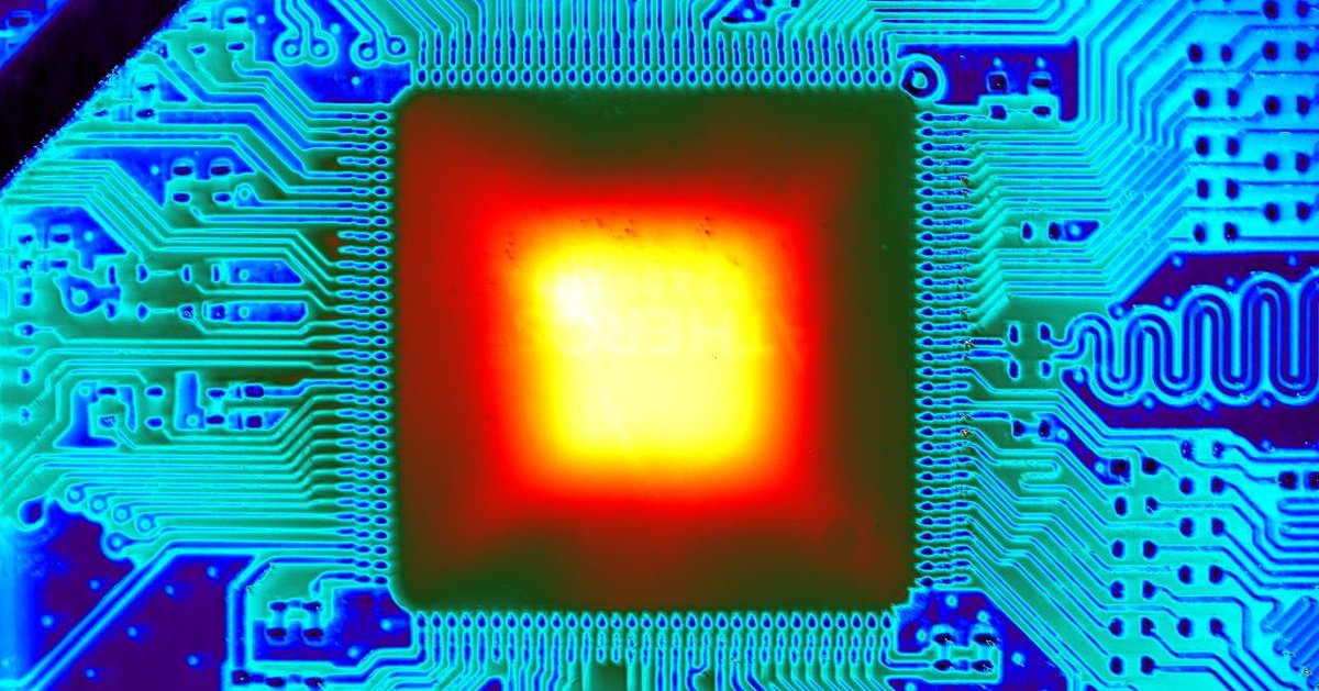 flir's tweet photo. You might want to keep toasty warm in winter but your electronics don't. Our macro thermal shot shows this printed circuit board at 127°F and rising... 
Learn more about catching PCB hot spots at https://t.co/4FISMHRzh1
#electronicsinnovation #electronics #fridayscience https://t.co/fPCTj1HFsD