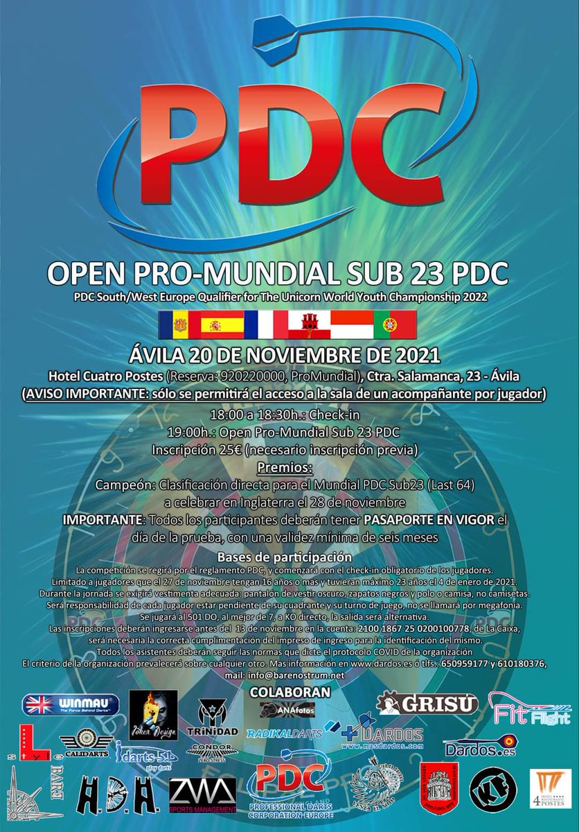 VacenDardos's tweet photo. PDC South West Europe Qualifier for World Darts Championship 2022 Sub23 https://t.co/wBT7MiTBsM