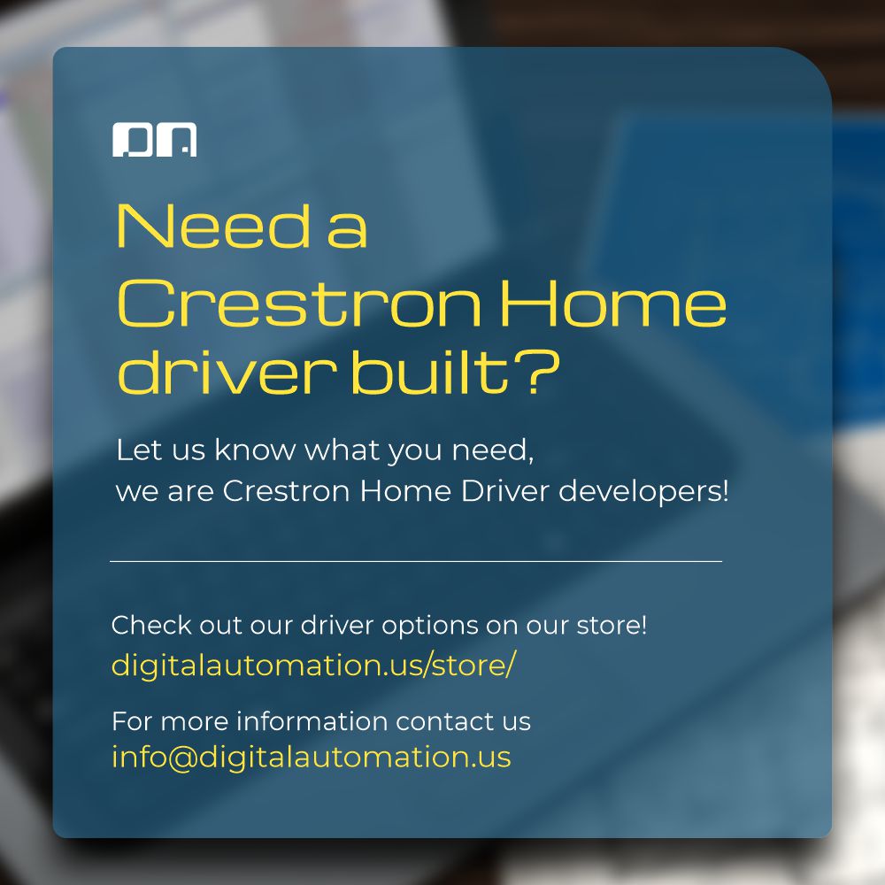 DAutomation's tweet image. Need a Crestron Home driver built? Let us know what you need, we are Crestron Home Driver developers!

Contact us! 
info info@digitalautomation.us

@Crestron #CrestronHome #crestroncontrol #smarthome #smarthomes #homeautomation #smarthomeautomation #customintegration