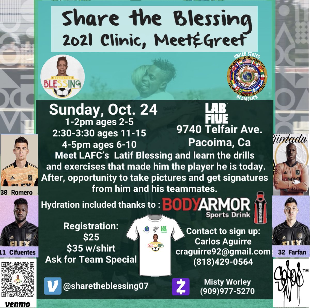 LABFIVESOCCER's tweet photo. Today is the last day to register to the Share the Blessing Clinic, an event we are hosting where professional player Latif Blessing and other players from LAFC will teach drills and exercises. Are you registered yet?
#LabFive #UpYourGame #MySoccerHome #SoccerClinic #LAFC https://t.co/Sg6pyucDZg