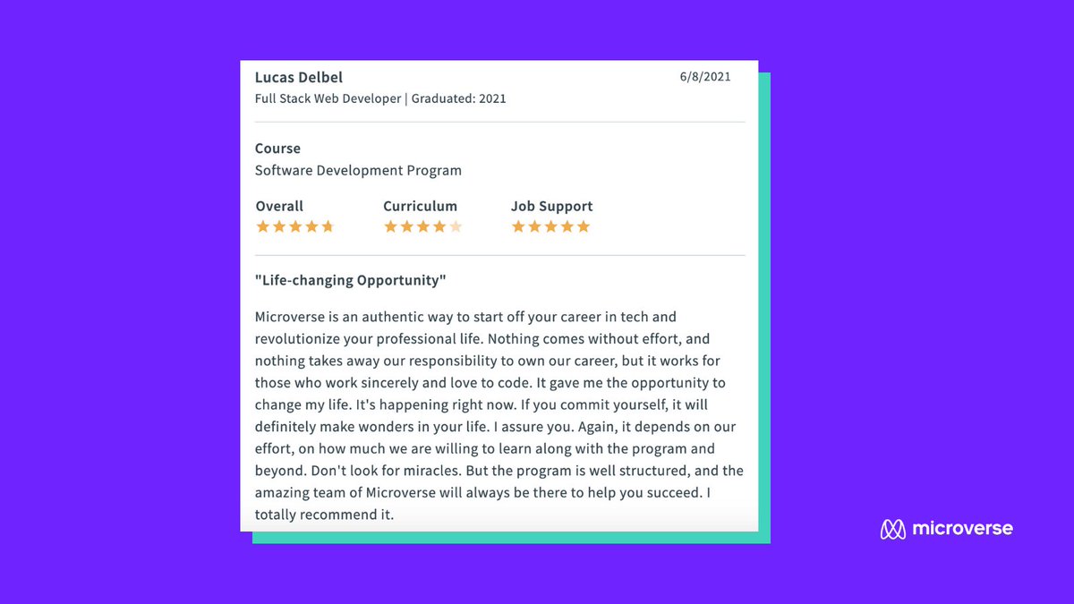tigamadou's tweet image. #RT @microverseinc: &quot;Microverse is an authentic way to start off your career in tech and revolutionize your professional life.&quot; - Microverse student, Lucas Delbel

#learnwithmicroverse #remotelearning #softwaredevelopment