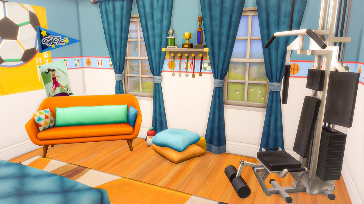 TheSpookySimmer's tweet photo. Sports Obsessed Teen’s Room in my recent big, colorful family home🏈⚽️ @TheSims #TheSims4 #Ps4 #ShowUsYourBuilds #ConsoleBuilds
🏅gallery id: kyliekathleen97🏅 https://t.co/hvg1BPhiWz