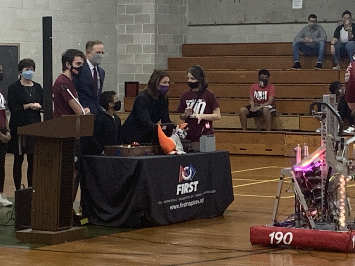 .<a href="/MassLtGov/">Lt. Governor Kim Driscoll</a>, James Peyser, and  
Maureen Binienda take the controls of RaptorGoat, WPI/MassAcademy <a href="/Team190/">Team 190</a>’s robot at a demo for students at Belmont Hill School in Worcester.