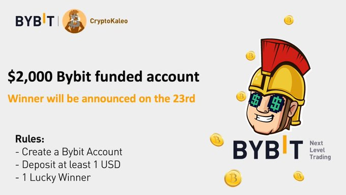 FINAL DAY OF THE BYBIT GIVEAWAY

Prize is a $2,000 fully funded Bybit account.

Rules are the same as previous days:

- Create a Bybit Account here ➡️partner.bybit.com/b/KaleoArmy
- Deposit at least 1 USD
- RT this tweet

Winner announced tomorrow. Good luck!
