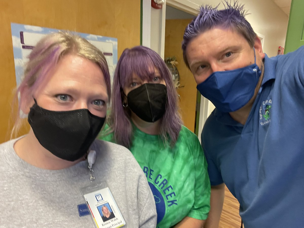 We are so proud of <a href="/SycamoreCreekES/">Sycamore Creek ES</a> Crocs for exceeding our goal at the Croc Mile!   You blew us away and we wear purple hair as requested with pride to honor you! <a href="/ted_thudson80/">Ted Hudson</a> <a href="/mrs_kwalsh/">Kristen Walsh</a> #purplicious