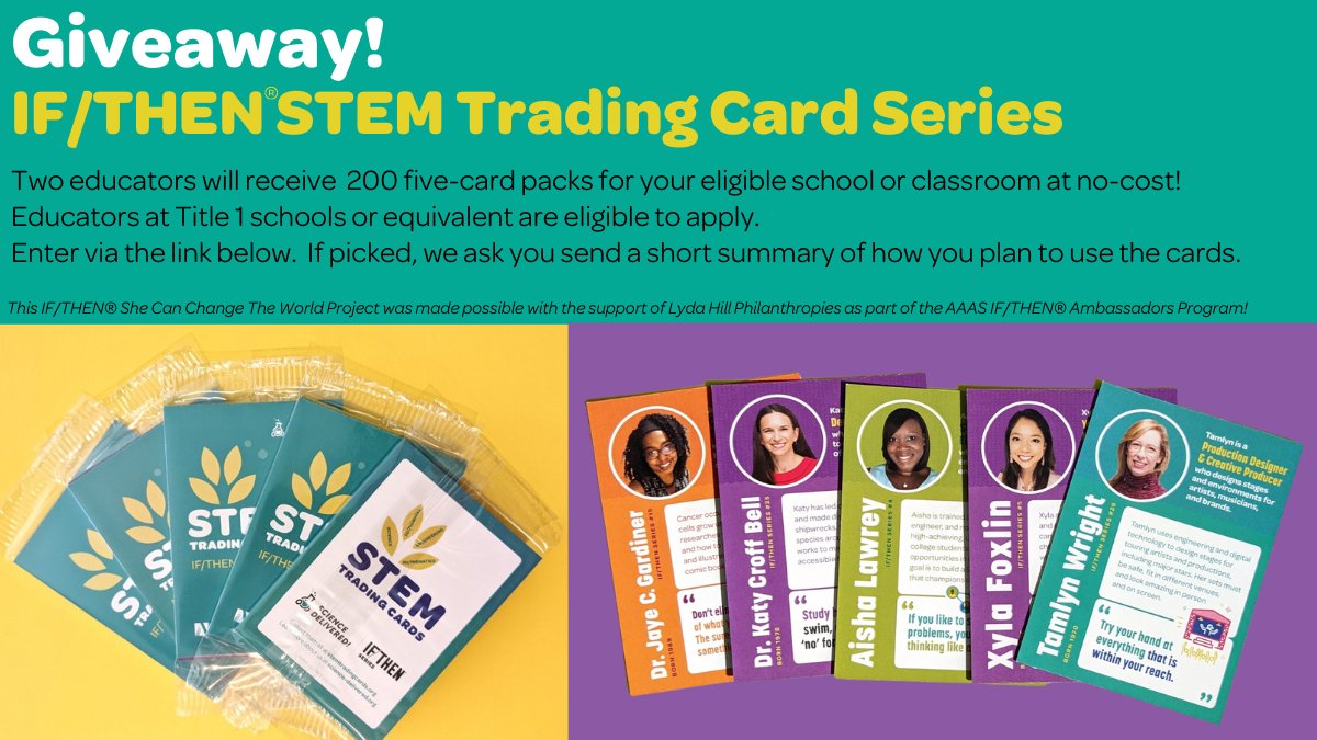 Giveaway! Thanks to the support of <a href="/IfThenSheCan/">If/Then</a> and Lyda Hill Philanthropies we have STEM Trading Cards to share with schools and students so they can learn about these amazing #STEMrolemodels 1/
docs.google.com/forms/d/e/1FAI…