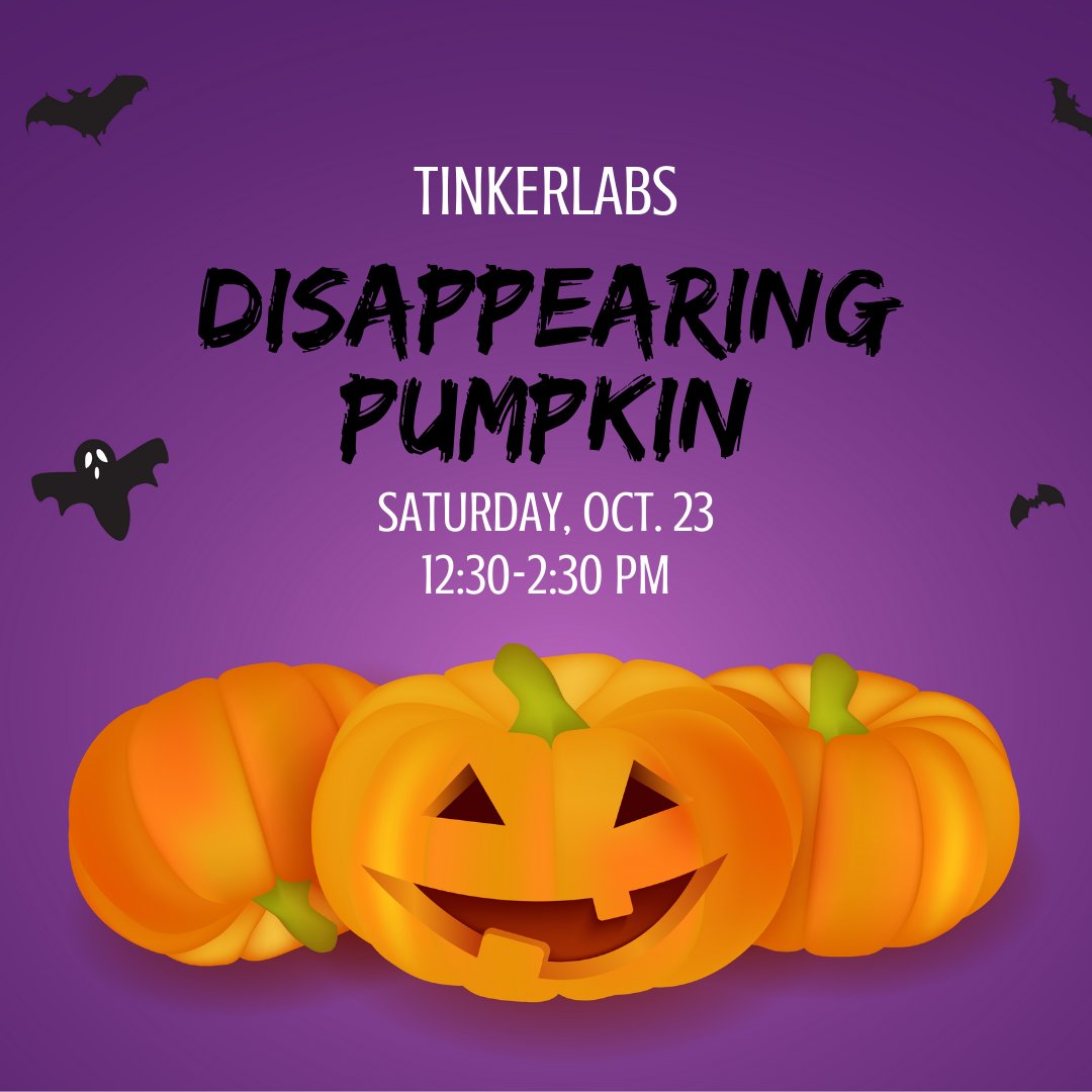 ExWorksMT's tweet image. Experiment with reflection and refraction to disappear a pumpkin in tomorrow's TinkerLab: Disappearing Pumpkin! Sat. Oct. 23 12:30-2:30pm

#TinkerLabs #ExplorationWorks #HelenaMT
