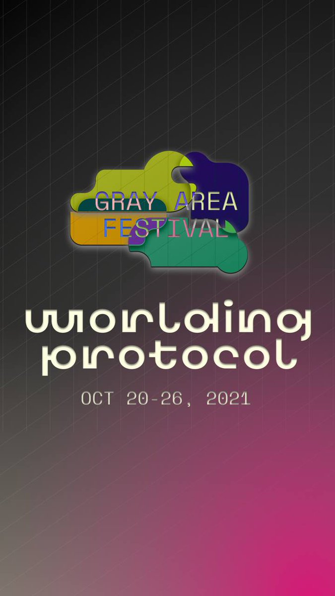 Tonight I'm speaking virtually at the <a href="/GrayAreaorg/">Gray Area</a> Worlding Protocol Festival at 5:50pm! Hope to see you online! grayareafestival.io