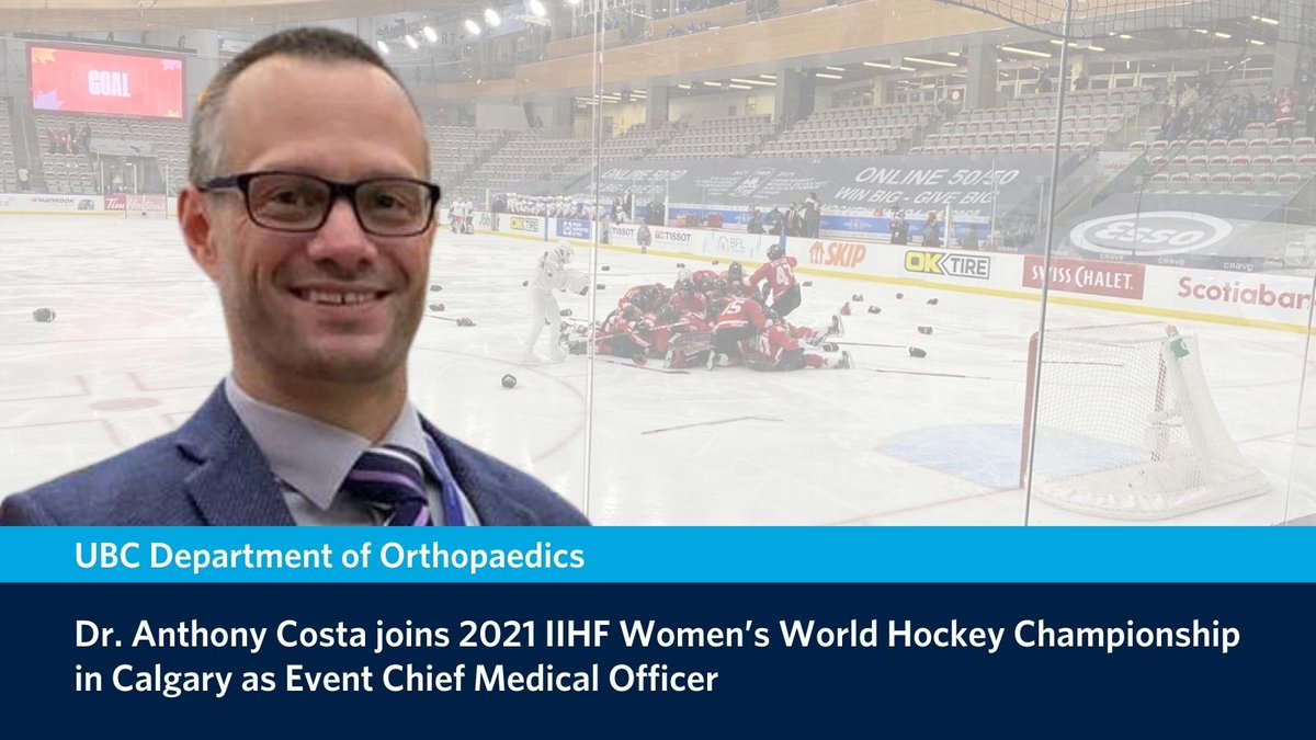 ubcorthopaedics's tweet photo. #UBCOrthopaedics #ClinicalInstructor, Dr. Anthony Costa, served as Event Chief Medical Officer for the 2021 International Ice Hockey Federation #IIHFWomen's World Championship this August at the WinSport Arena at Canada Olympic Park in Calgary. Lean more: https://t.co/TwWyLCXcOD https://t.co/eFIEwlhTKY