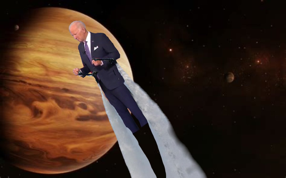 PowerOf2Less1's tweet photo. #BREAKING #NEWS #JetPackJoe attempts landing on planet #Stupiter. The inhabitants hail alien visitor with shouts of #LetsGoBrandon!!! https://t.co/YBgp2pUVCN