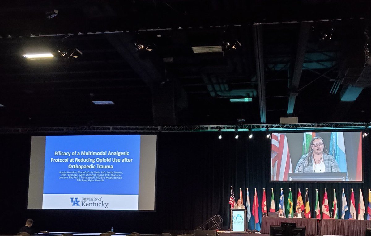 More research from the <a href="/uk_ortho/">UK Orthopaedic Surgery & Sports Medicine</a> team: “Efficacy of a Multimodal Analgesic Protocol at Reducing Opioid Use after Orthopedic Trauma” presented by <a href="/UKSurgPharm/">UK Surgery Pharmacy</a> pharmacist <a href="/bherndon0215/">Brooke Herndon</a> as a platform presentation at <a href="/otatrauma/">OTA</a> 
#TwitteRx #orthopharm #opioid