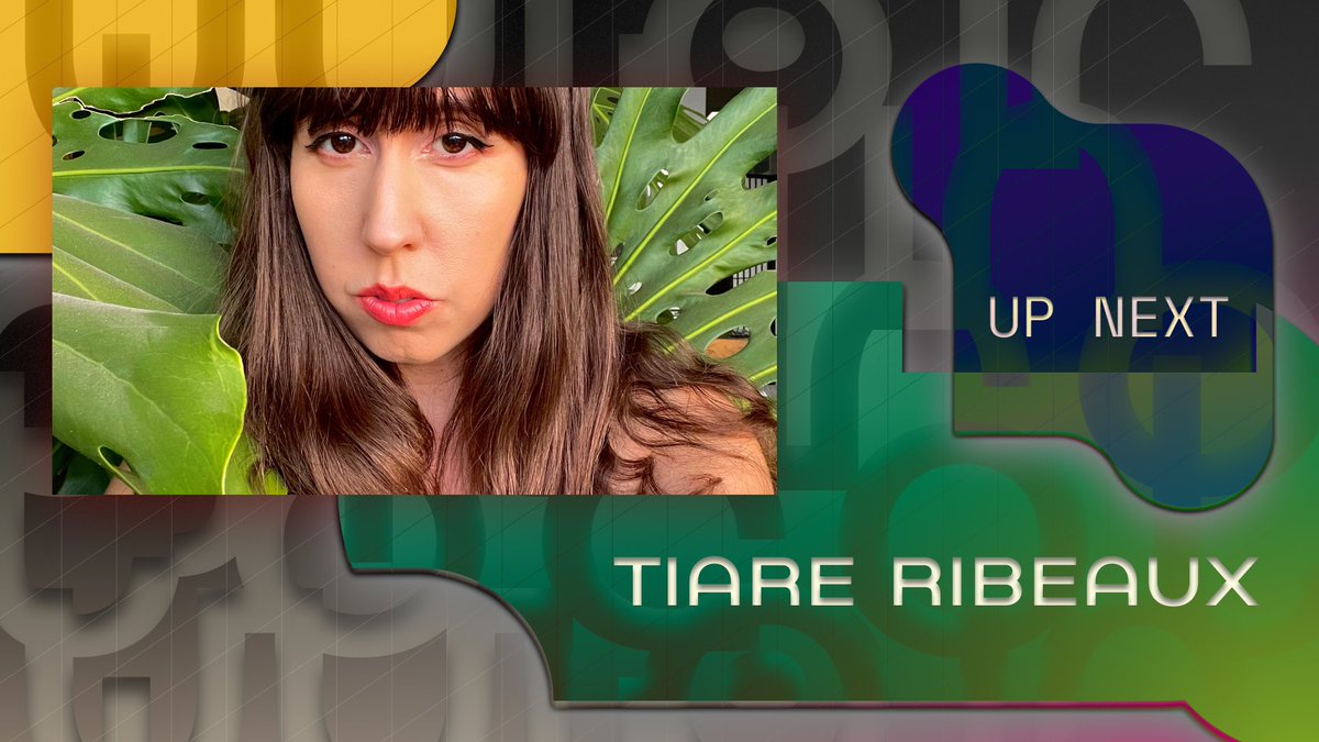 Next up at 5:50pm is Hawaiʻi maoli artist <a href="/tiareribeaux/">Tiare Ribeaux</a> <a href="/b4bel4b/">B4BEL4B Gallery</a> 
Learn about her process &amp; what influences her work imagining regenerative futures and exploring how both our bodies &amp; the technologies we use are entangled with the environment. 
Attend: grayareafestival.io