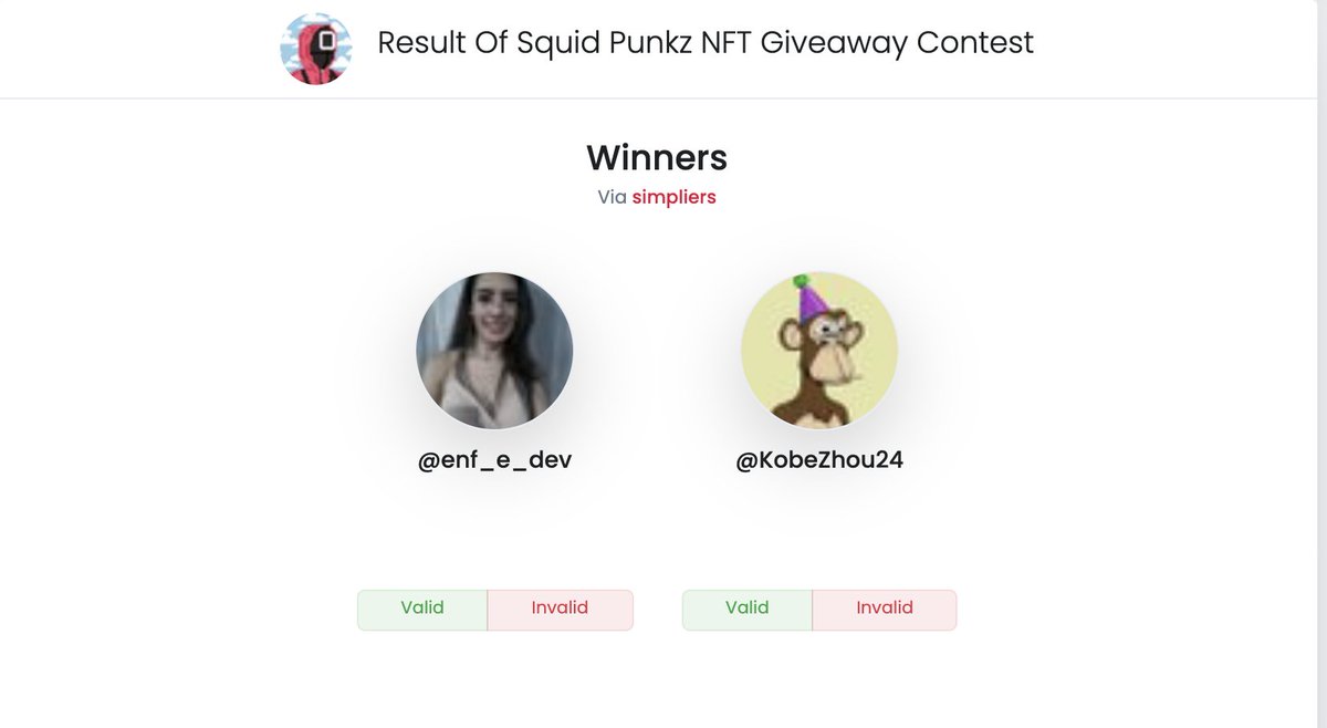 SquidPunkz's tweet photo. Congratulations to the #NFTGiveaway winners @enf_e_dev @KobeZhou24 🏆🎉🦑 Winners will be contacted via DM.

Thank you everyone who participated! Squid Punks available on @SolSeaNFT at 6:00PM PST https://t.co/mLFm6Hq0T1

#SquidGame #NFTCommunity #NFTs #Solana #SolanaNFT #NFTdrops https://t.co/Rx0GPqRewz
