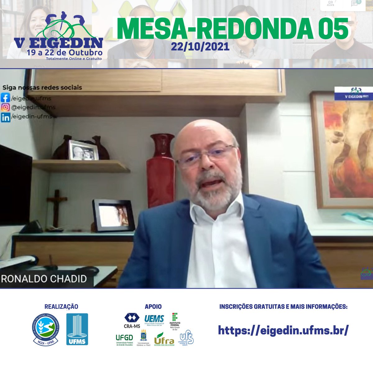 eigedin's tweet photo. Nesta tarde, em seu quarto e último dia, o V EIGEDIN contou com a mesa-redonda - “Governança Pública: Gestores Públicos, Órgãos de Controle e Controle Social”. Fique ligado na nossa programação! https://t.co/Os4529NICf