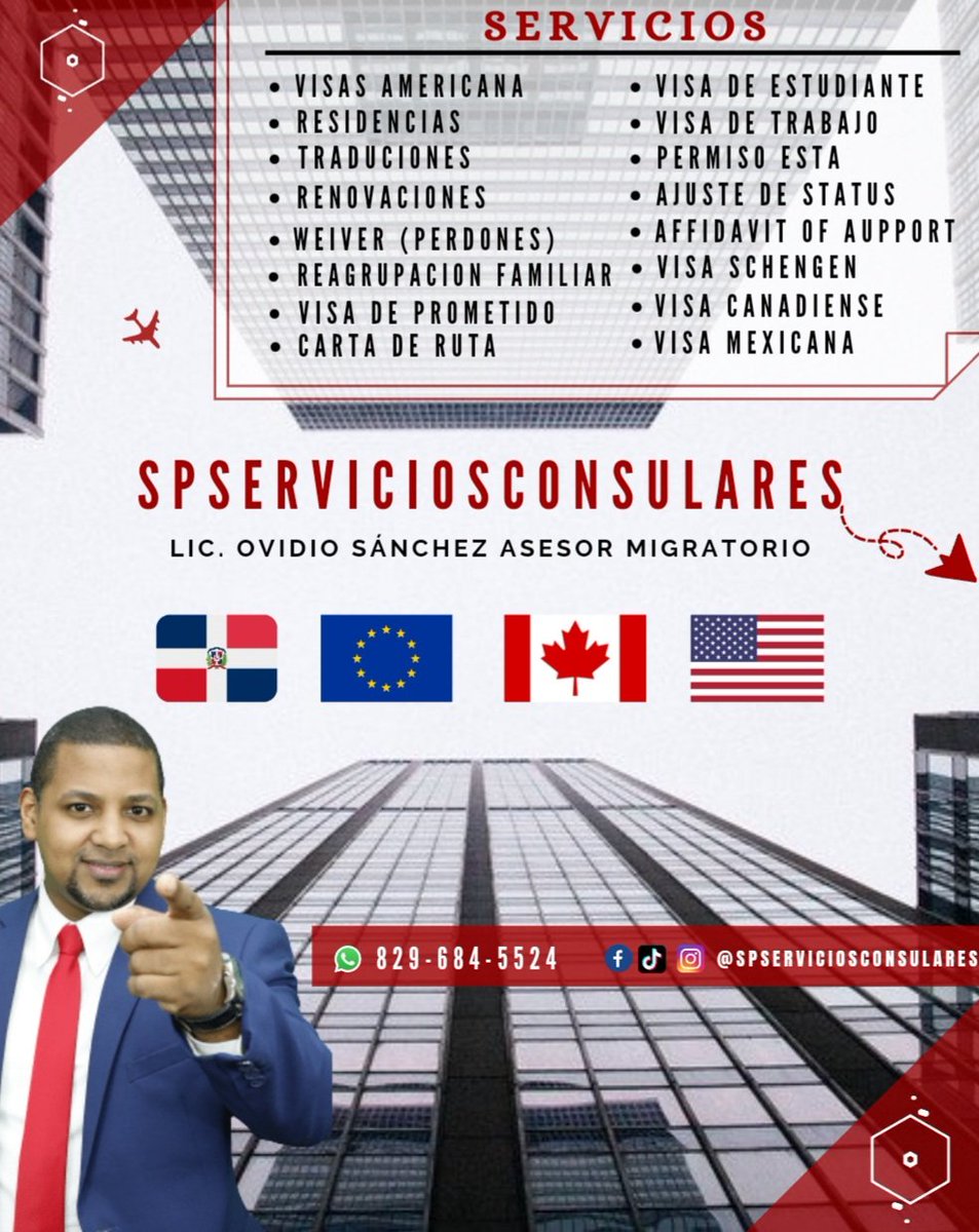 OvidioJSanchez's tweet photo. @Spservicioscon  #Visa  #residencia #RD  #asesoria  #tramite #consulta #usa #spserviciosconsulares https://t.co/3r5QtHqQIn