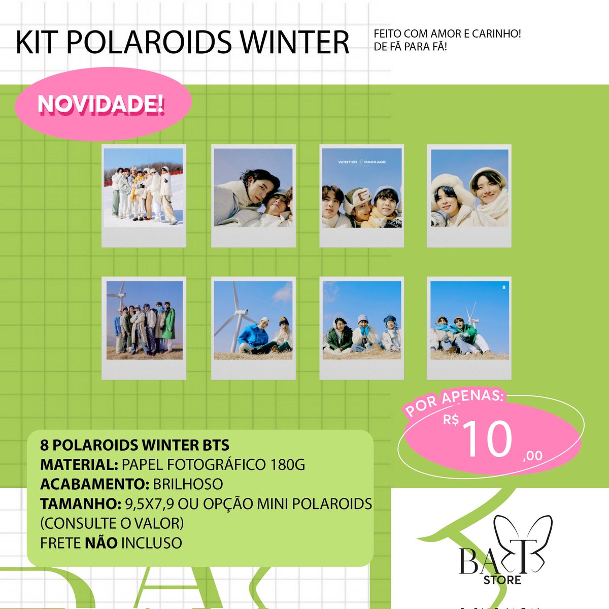 BAT_Store_'s tweet image. 🦋 Kit Polaroids Winter [#BTS]

🏷|| Pedido via DM
📫|| Envio em até 12 dias úteis 
💵|| Depósito, transferência, pix, paypal (taxa de R$4,50) ou boleto (taxa de R$3,50)
📩|| Frete Fixo: R$12,00 
🎁|| Acompanha brinde!