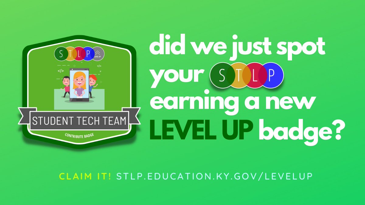 STLPKentucky's tweet photo. Looks like we spotted another group of #StudentLeaders earning another #STLPLevelUp badge. Check out the Contribution badge for Student Tech Team at https://t.co/yue8SexTI8 Great job @SlaughterElem and @n0work01! Thanks for the share @Mr_Durm https://t.co/gvYt6VjdBc