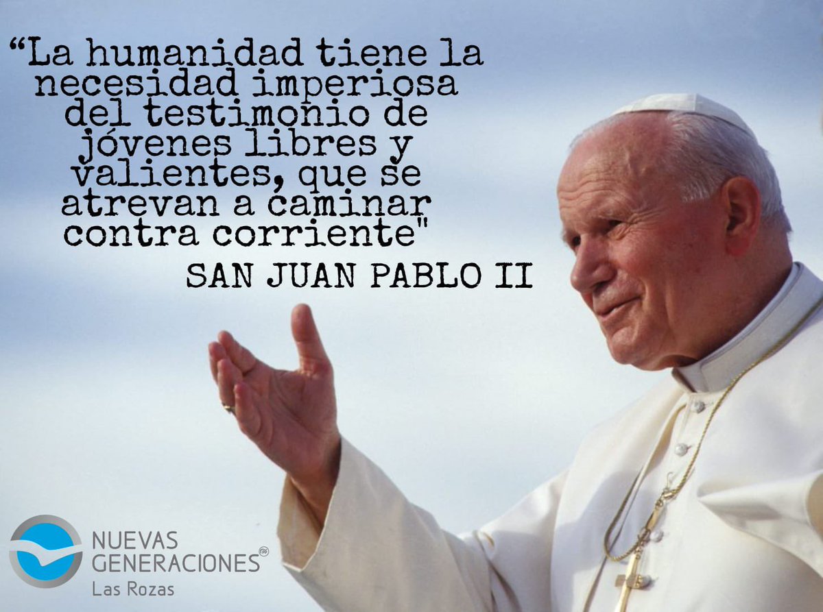 nngg_lasrozas's tweet photo. En el día de #SanJuanPabloII queremos conmemorar su legado y ejemplo eterno para todos los jóvenes. 

Su labor contribuyó a derribar muros y revolucionar la historia. “¡No tengáis miedo!”

#DíadeSanJuanPabloII https://t.co/e6d9OL4dov
