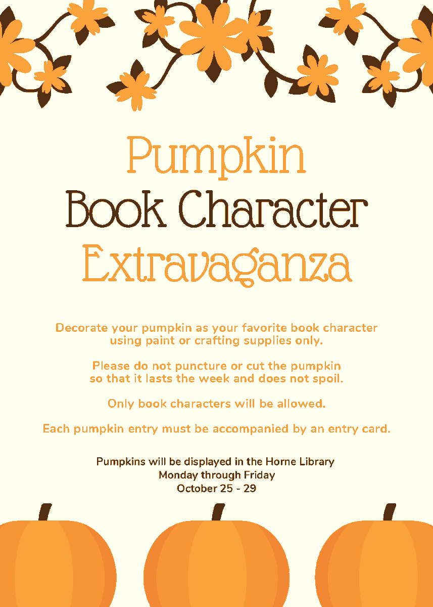 HorneLibrary's tweet photo. Pumpkin  Book Characters Extravaganza --Can not wait to see our Hound Dogs creativity! #HorneProud #ReadersAreLeaders https://t.co/NtC8GfR18H