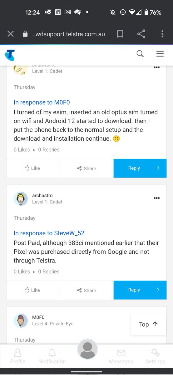 MerwynMonteiro's tweet photo. Looking at the information on blogs @Telstra is blocking #Android12 update from @Google on #pixel5. Workaround: Add another carrier SIM into phone. The tech support can't understand why @Optus or other SIM carrier, get update without problem. https://t.co/zaXoMz71WI