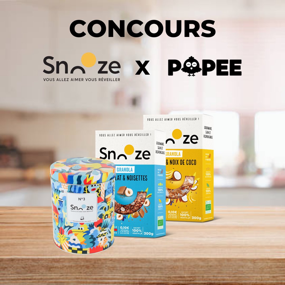 CONCOURS SNOOZE x POPEE 🌅
Pour participer, rdv sur instagram 👉 instagram.com/popeeimpact/?h…

#popeeimpact #concours #hellosnooze #ecoresponsable #madeinfrance #naturel #porridge #granola #muesli #sanshuiledepalme #sansaromesartificiels