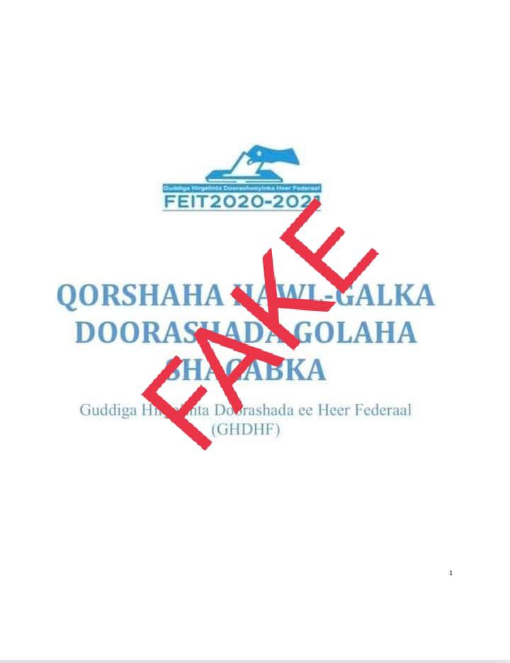 Waxa aanu bulshada Soomaaliyeed u sheegaynaa in uusan sax ahayn nuqul lagu sheegay QORSHAHA HAWL-GALKA DOORASHADA GOLAHA SHACABKA, haddaba wax kasta oo rasmiya sida HABRAAC &amp; JADWAL kana soo baxaya GHDHF waxa aanu si rasmiya ugu baahinayaa warbaahinta. Mahadsanidiin.