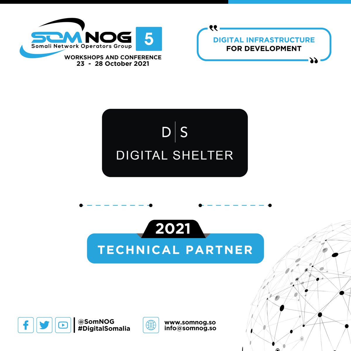 SomNOG's tweet image. We would like to extend our sincere gratitude to the @DigitalShelter for being the Technical Partner for #SomNOG5 event 2021. 

For more details: somnog.so

#DigitalSomalia #Somalia #Digitalinfrastructure #SomNOG2021