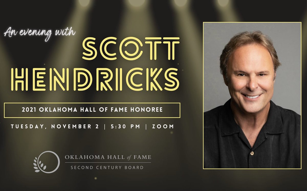 OklahomaHoF's tweet photo. Join us for a virtual chat with Scott Hendricks on Nov. 2nd about his career as a country music producer and his feelings on being inducted into the #OHOF
If you have questions you would like Scott to answer, please email ms@oklahomahof.com by Thur., Oct. 28th #OHOFclassof2021 https://t.co/DqQZ4AL7rI