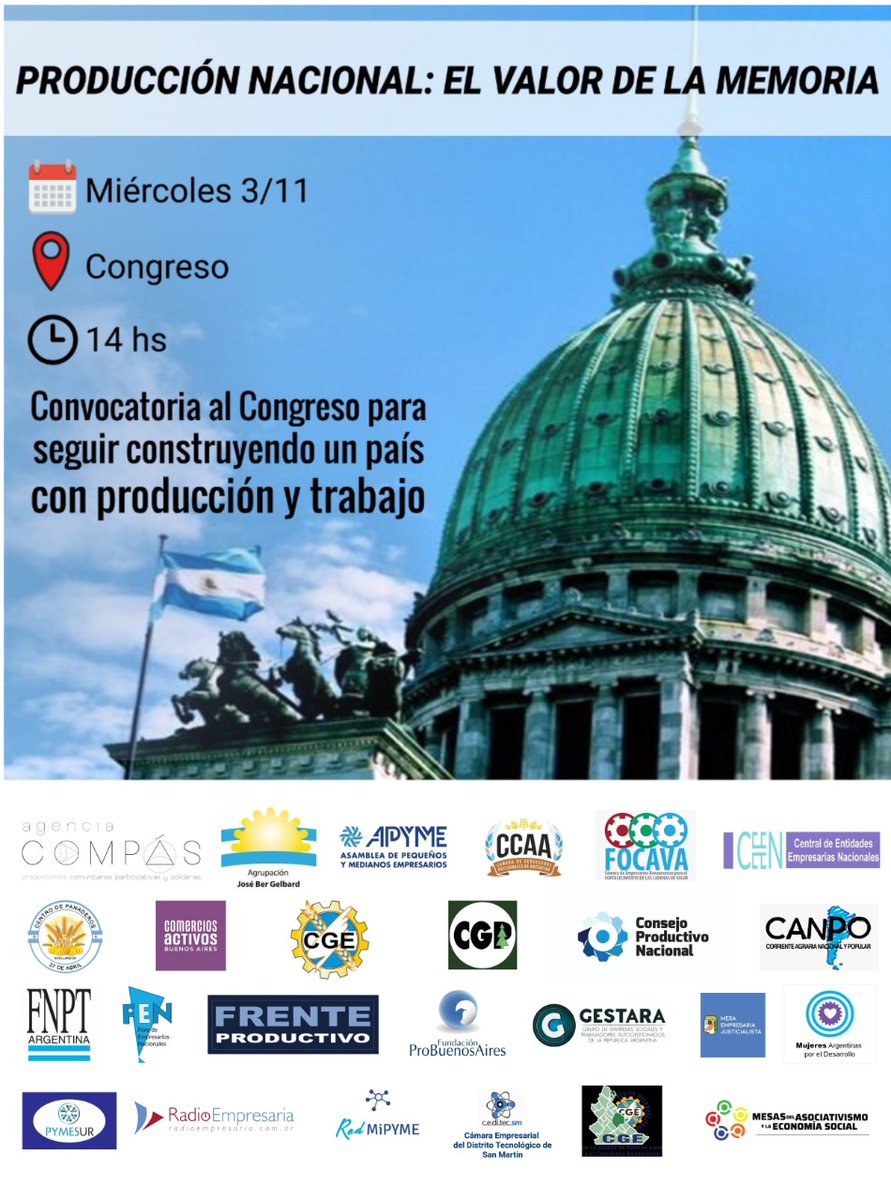 DanielMoreiraOK's tweet photo. 📆 El miércoles 3/11 las pymes de todo el país movilizamos al Congreso en defensa de este modelo de producción nacional y trabajo argentino porque #LasPymesTenemosMemoria https://t.co/ybWxuBqWu9